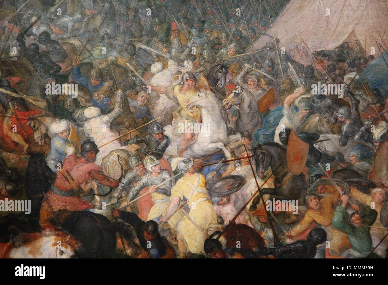 "La bataille d'Issos ou d'Arbelles" (détail), huile sur bois (et mépris. 86,5 cm ; largeur. 135,5 cm) de Jan Brueghel l'Ancien (1610), appartenant au Louvre. - Inv. 1094, photographiée lors de l'exposition temporaire " Rubens et son temps au musée du Louvre-Lens. "La bataille d'Issos ou d'Arbelles" (détail), huile sur bois (et mépris. 86,5 cm ; largeur. 135,5 cm) de Jan Brueghel l'Ancien (1610), appartenant au Louvre. - Inv. 1094, photographiée lors de l'exposition temporaire " Rubens et son temps au musée du Louvre-Lens. 0 La Bataille d'Issos - Jan Brueghel l'Ancien (détail) Banque D'Images