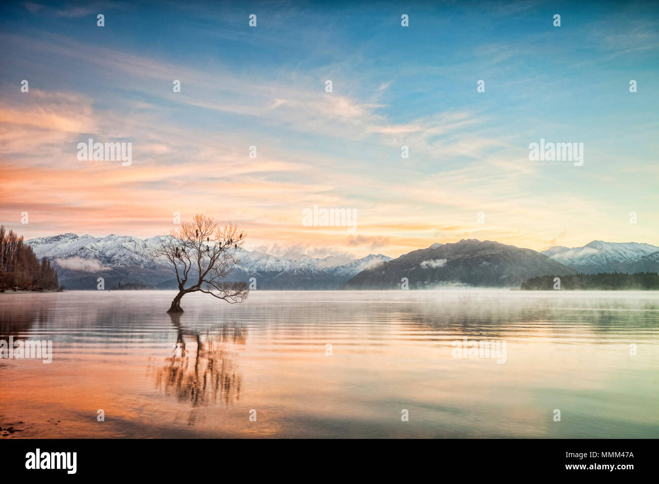 Un matin d'hiver au lac Wanaka, Otago, Nouvelle-Zélande, Banque D'Images