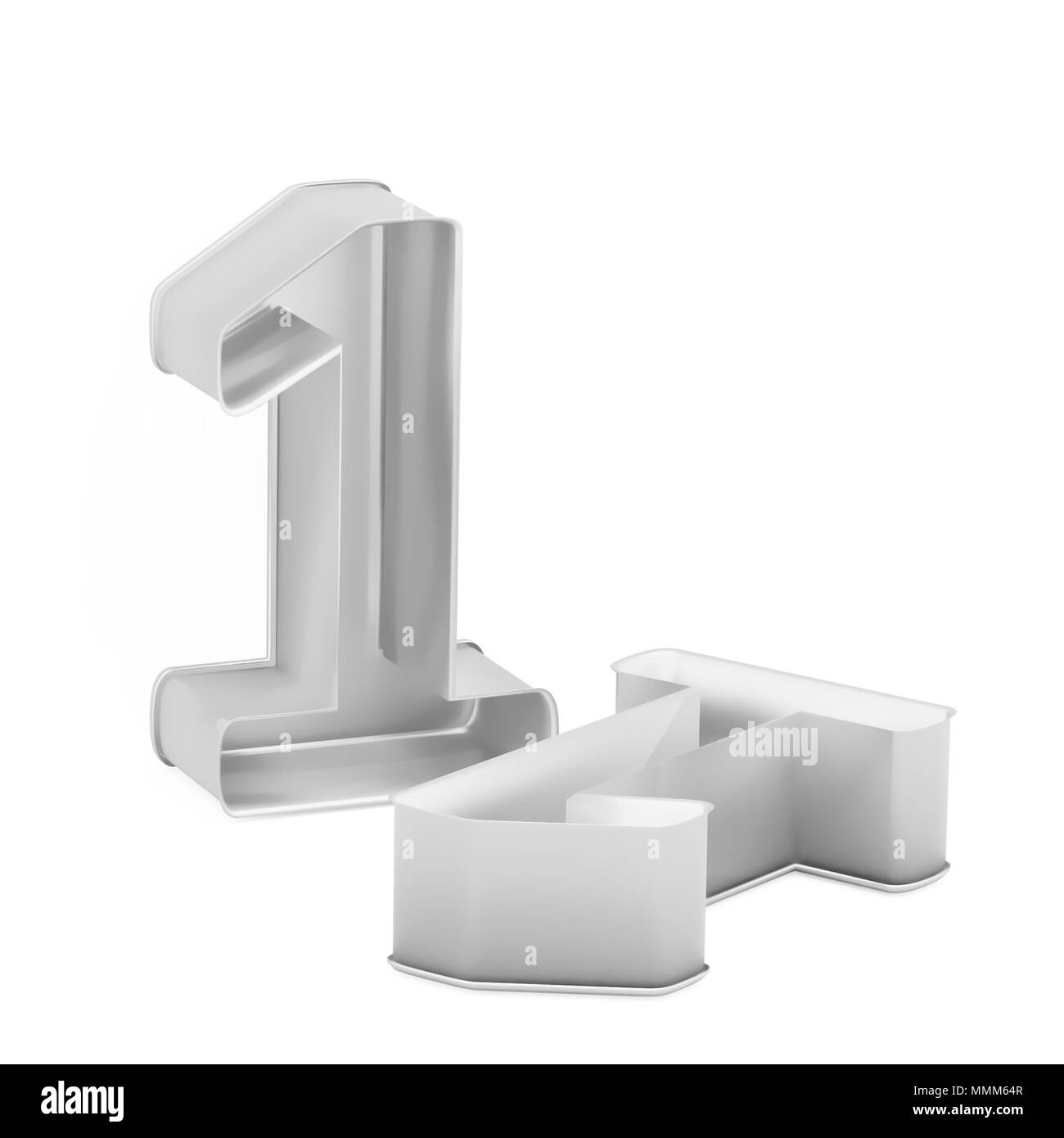 Cuisson métal moule à gâteaux ou à l'emporte-pièce comme jeu de 1 chiffres mathématique sur fond blanc, l'image de la police en rendu 3D Banque D'Images