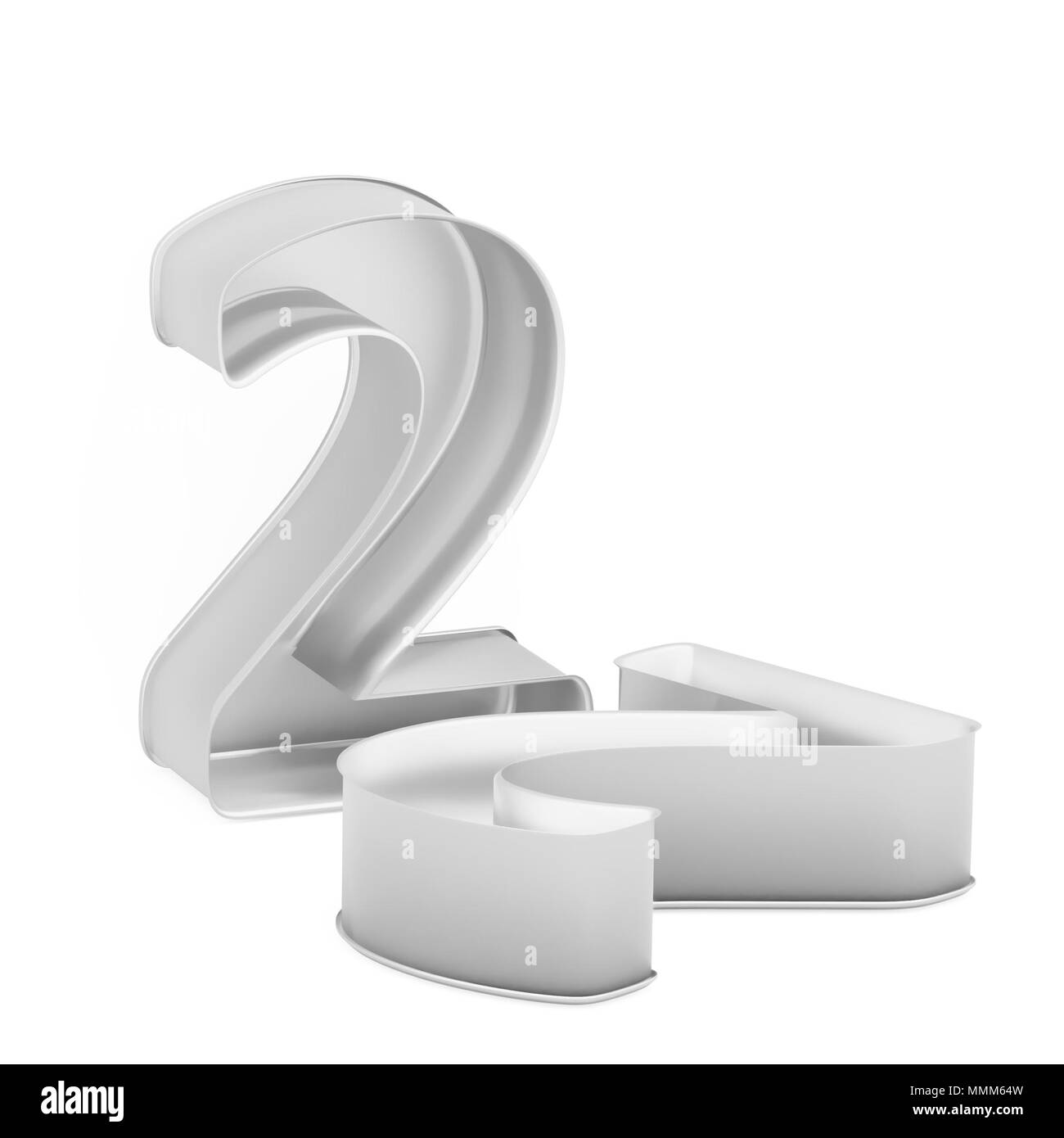 Cuisson métal moule à gâteaux ou à l'emporte-pièce comme jeu de 2 chiffres mathématique sur fond blanc, l'image de la police en rendu 3D Banque D'Images