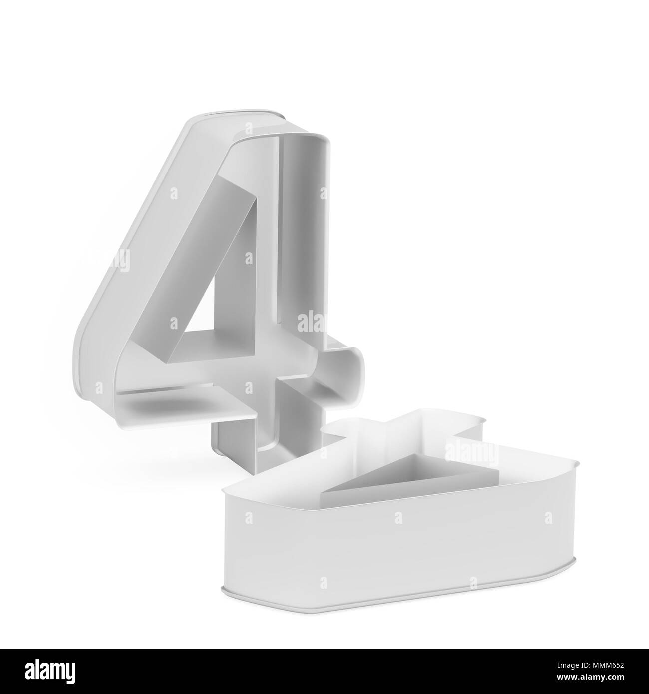 Cuisson métal moule à gâteaux ou à l'emporte-pièce comme jeu de 4 chiffres mathématique sur fond blanc, l'image de la police en rendu 3D Banque D'Images