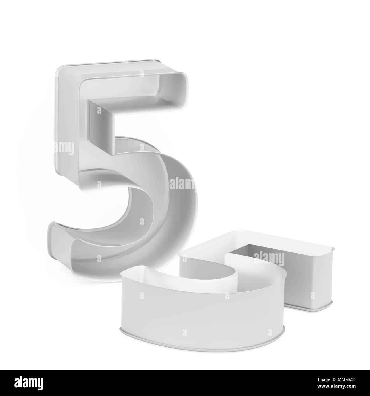 Cuisson métal moule à gâteaux ou à l'emporte-pièce comme jeu de 5 chiffres mathématique sur fond blanc, l'image de la police en rendu 3D Banque D'Images