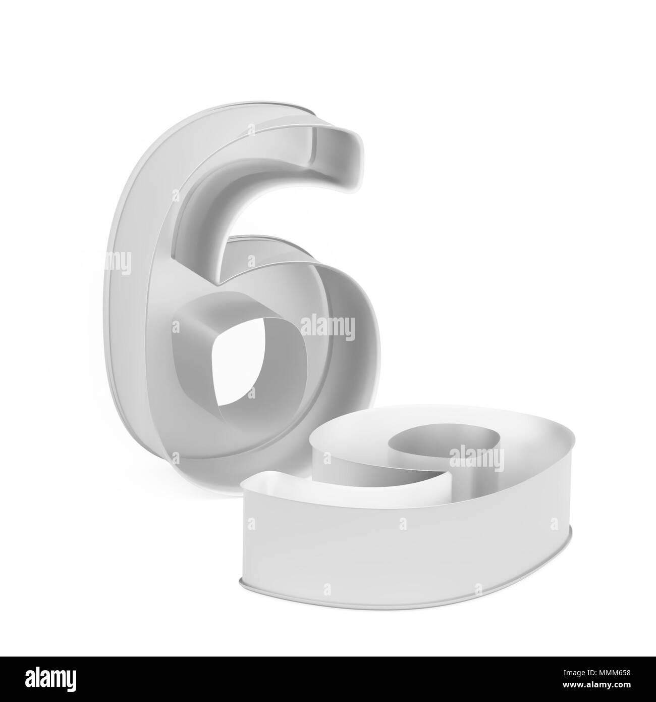 Cuisson métal moule à gâteaux ou à l'emporte-pièce comme jeu de 6 chiffres mathématique sur fond blanc, l'image de la police en rendu 3D Banque D'Images