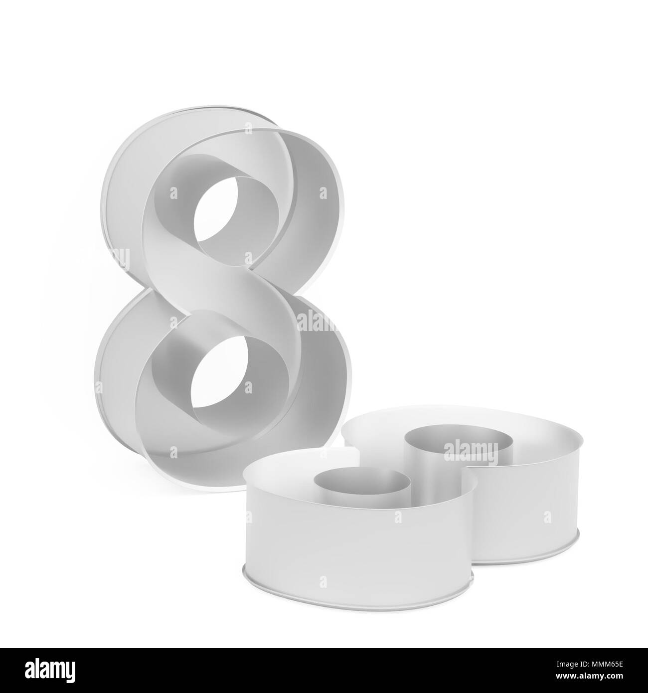 Cuisson métal moule à gâteaux ou à l'emporte-pièce comme jeu de 8 chiffres mathématique sur fond blanc, l'image de la police en rendu 3D Banque D'Images