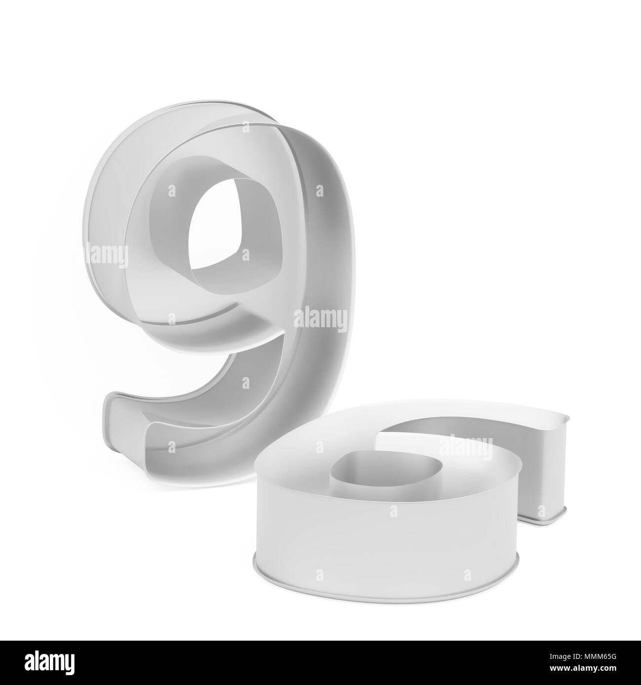 Cuisson métal moule à gâteaux ou à l'emporte-pièce comme jeu de 9 chiffres mathématique sur fond blanc, l'image de la police en rendu 3D Banque D'Images
