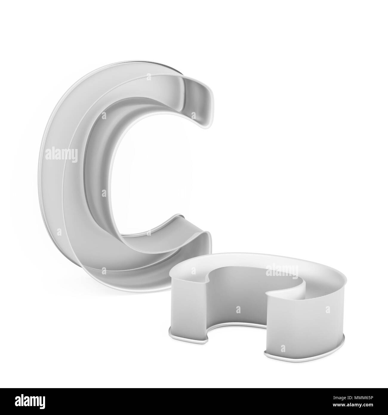 Moule à gâteau de cuisson métal emporte-pièce ou ensemble de capital et les minuscules comme des lettres C sur fond blanc, l'image de la police en rendu 3D Banque D'Images