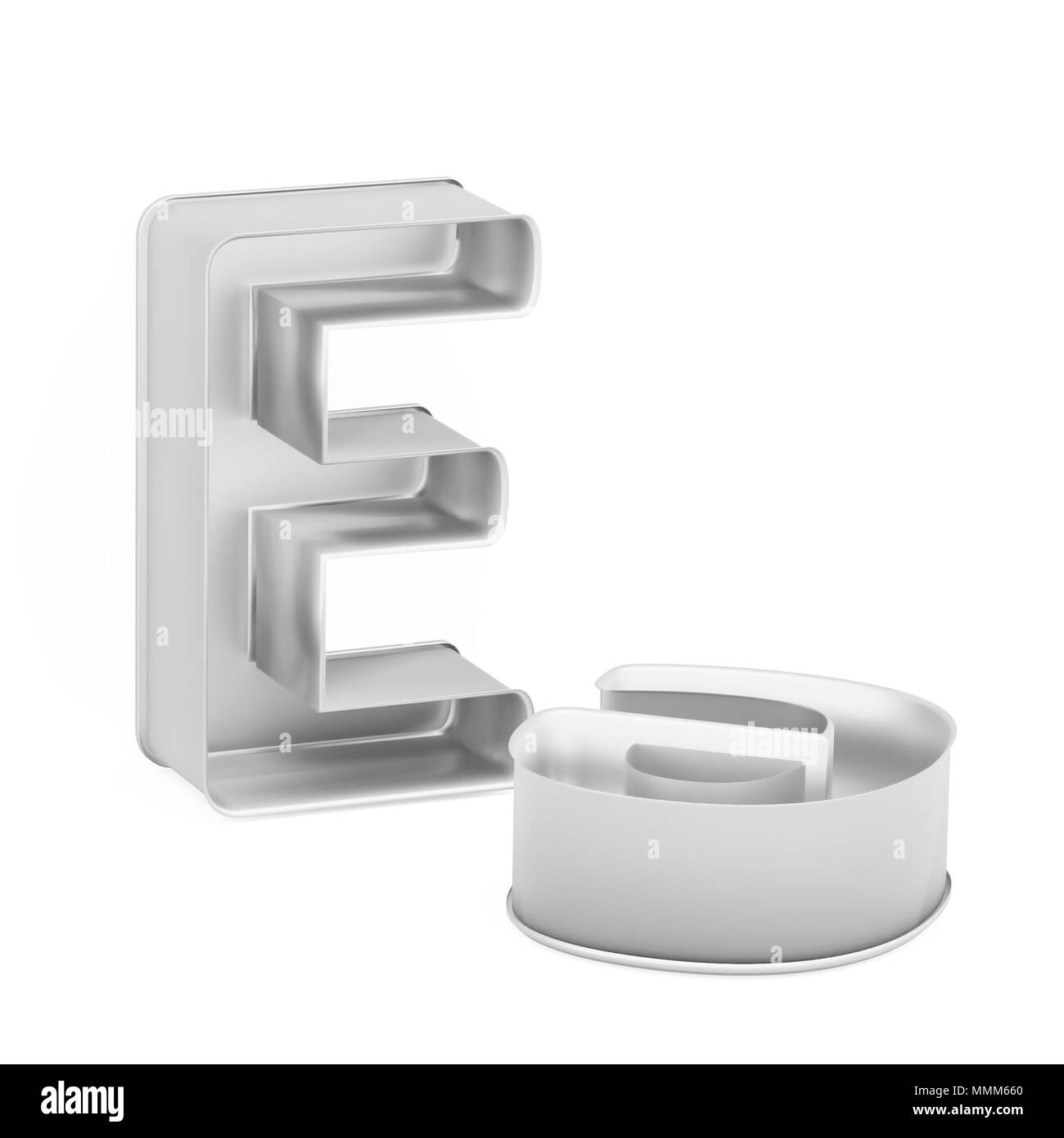 Moule à gâteau de cuisson métal emporte-pièce ou ensemble de capital et les minuscules comme des lettres E sur fond blanc, l'image de la police en rendu 3D Banque D'Images