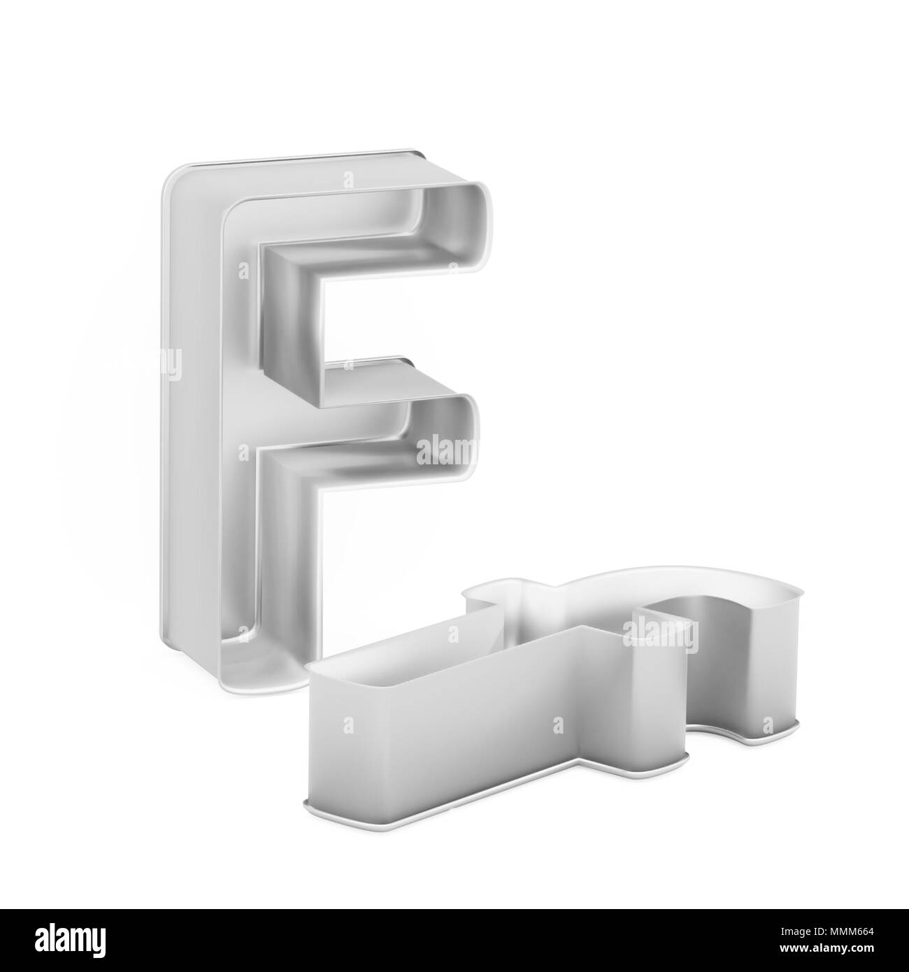 Moule à gâteau de cuisson métal emporte-pièce ou ensemble de capital et les minuscules comme des lettres F sur fond blanc, l'image de la police en rendu 3D Banque D'Images