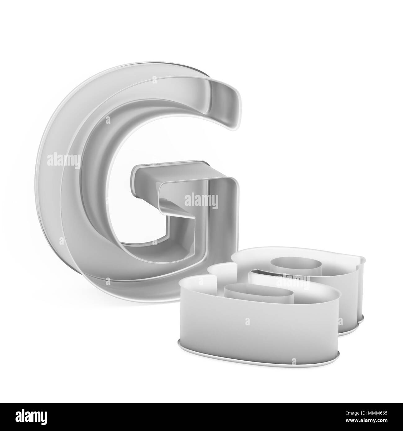 Moule à gâteau de cuisson métal emporte-pièce ou ensemble de capital et les minuscules comme des lettres G sur fond blanc, l'image de la police en rendu 3D Banque D'Images
