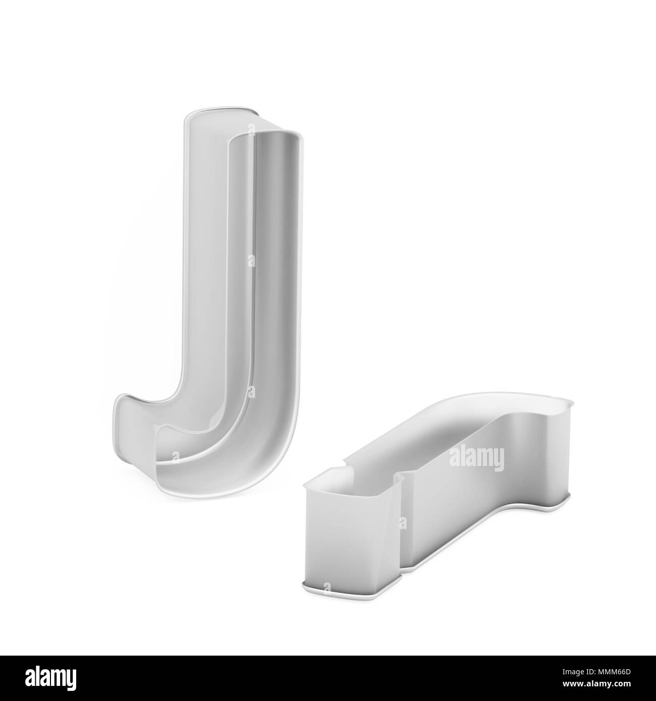 Moule à gâteau à pâte de métal ou de l'emporte-pièce et capital comme minuscules lettres J sur fond blanc, l'image de la police en rendu 3D Banque D'Images