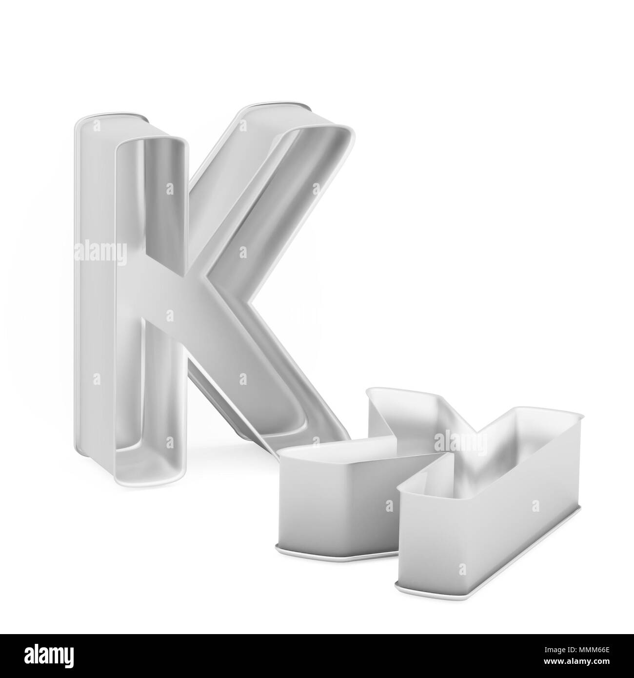 Moule à gâteau de cuisson métal emporte-pièce ou ensemble de capital et les minuscules comme lettres K sur fond blanc, l'image de la police en rendu 3D Banque D'Images