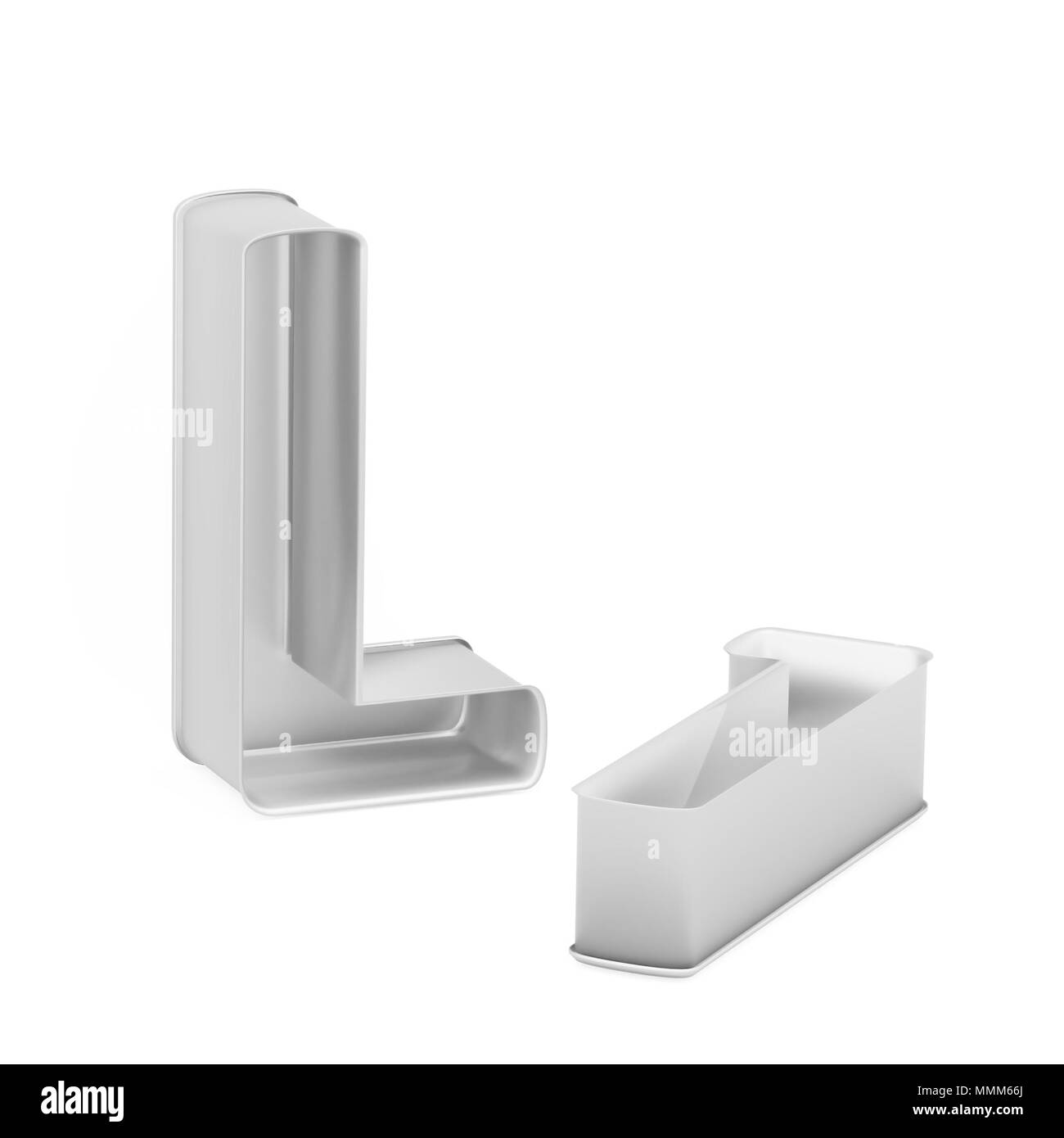 Moule à gâteau de cuisson métal emporte-pièce ou ensemble de capital et les minuscules comme des lettres L sur fond blanc, l'image de la police en rendu 3D Banque D'Images