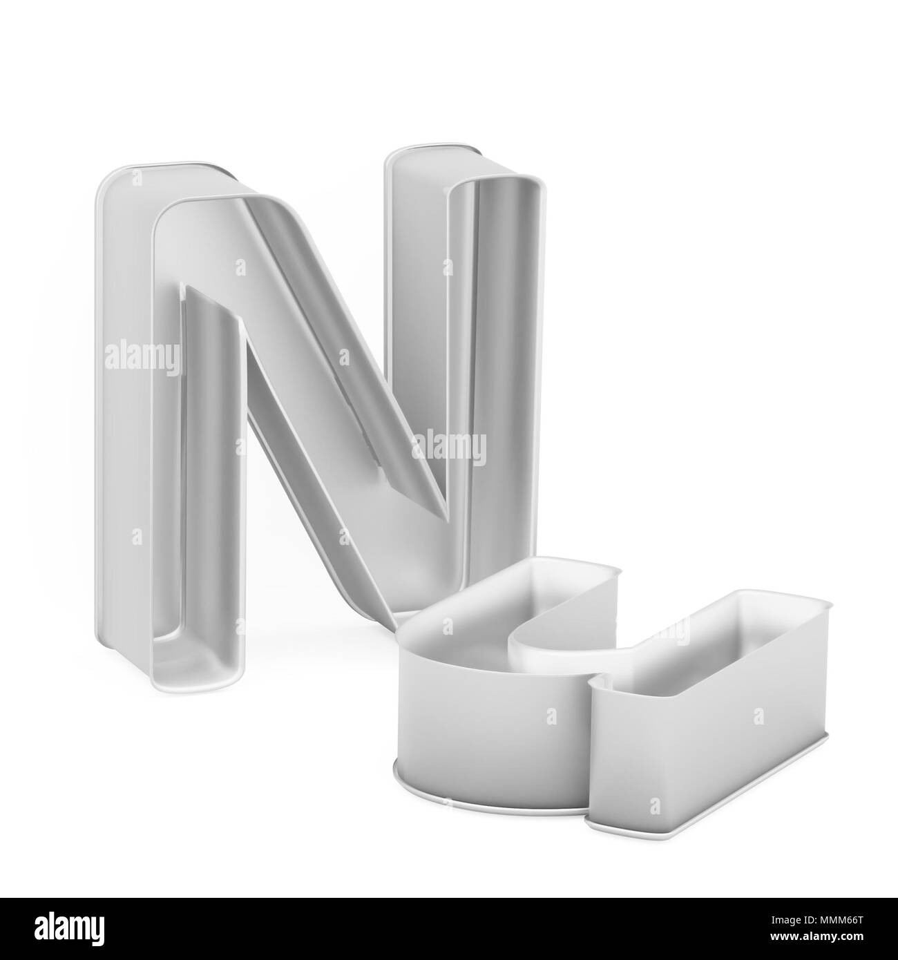 Moule à gâteau de cuisson métal emporte-pièce ou ensemble de capital et les minuscules comme des lettres N sur fond blanc, l'image de la police en rendu 3D Banque D'Images