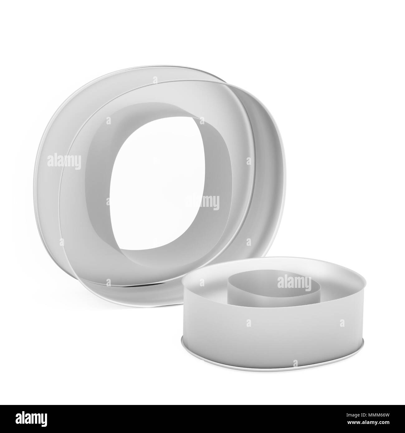 Moule à gâteau de cuisson métal emporte-pièce ou ensemble de capital et les minuscules comme des lettres O sur fond blanc, l'image de la police en rendu 3D Banque D'Images