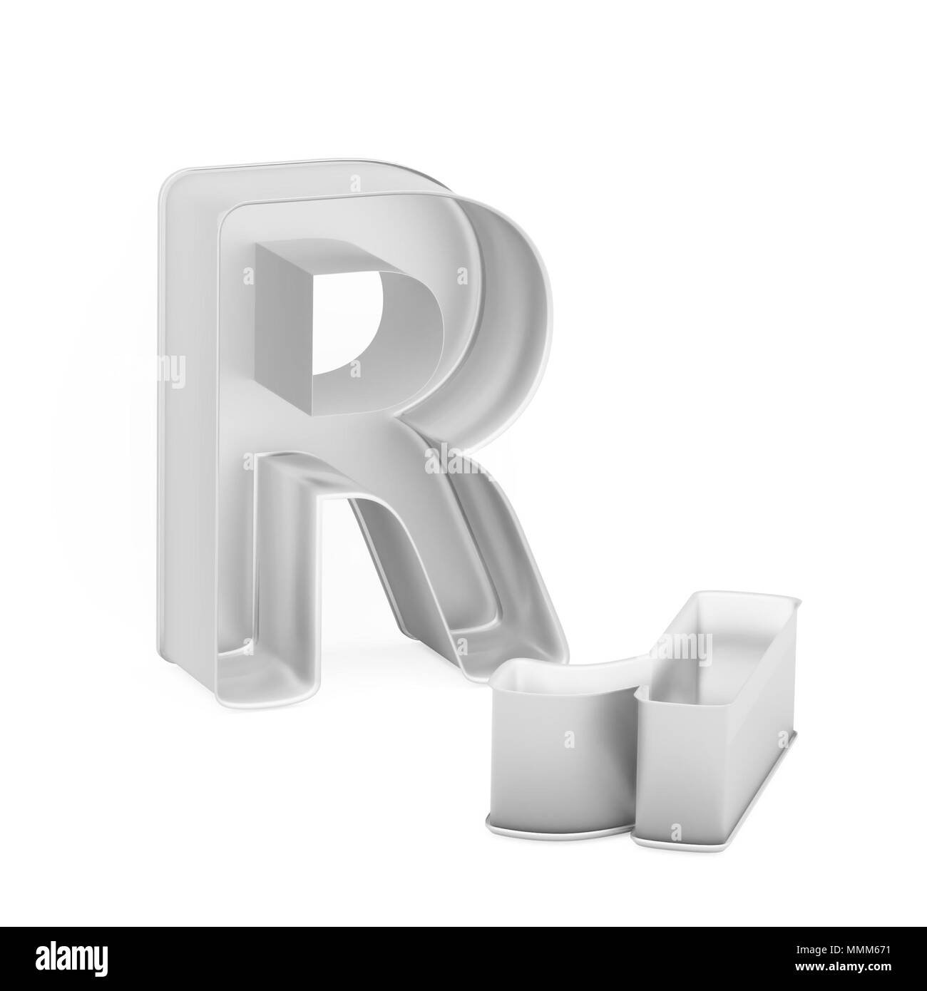 Moule à gâteau de cuisson métal emporte-pièce ou ensemble de capital et les minuscules comme des lettres R sur fond blanc, l'image de la police en rendu 3D Banque D'Images