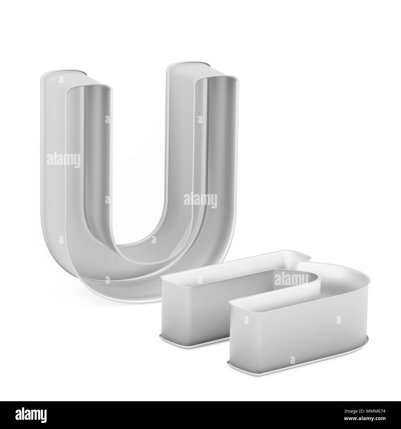 Moule à gâteau de cuisson métal emporte-pièce ou ensemble de capital et les minuscules comme des lettres U sur fond blanc, l'image de la police en rendu 3D Banque D'Images