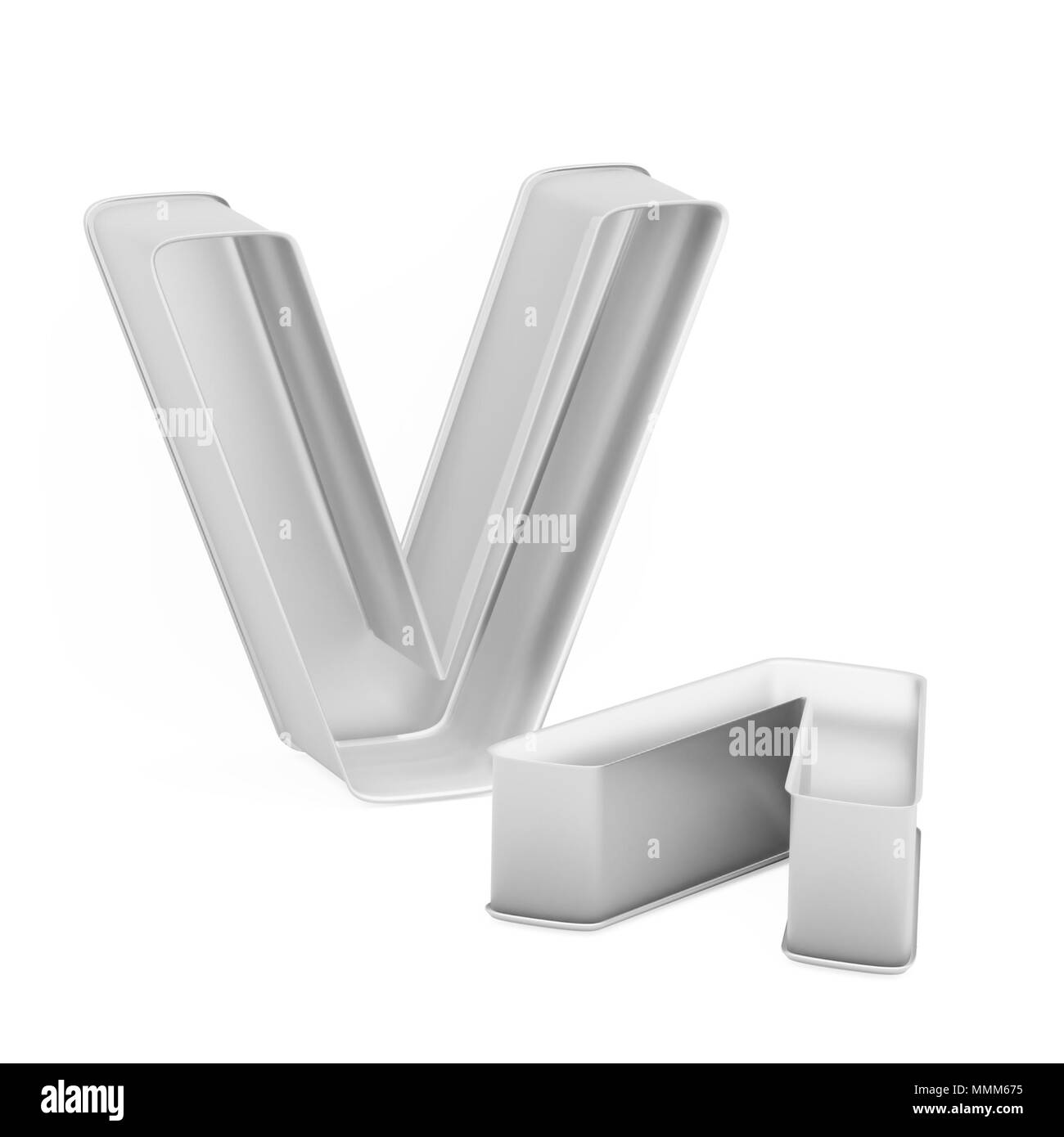 Moule à gâteau de cuisson métal emporte-pièce ou ensemble de capital et les minuscules comme des lettres V sur fond blanc, l'image de la police en rendu 3D Banque D'Images