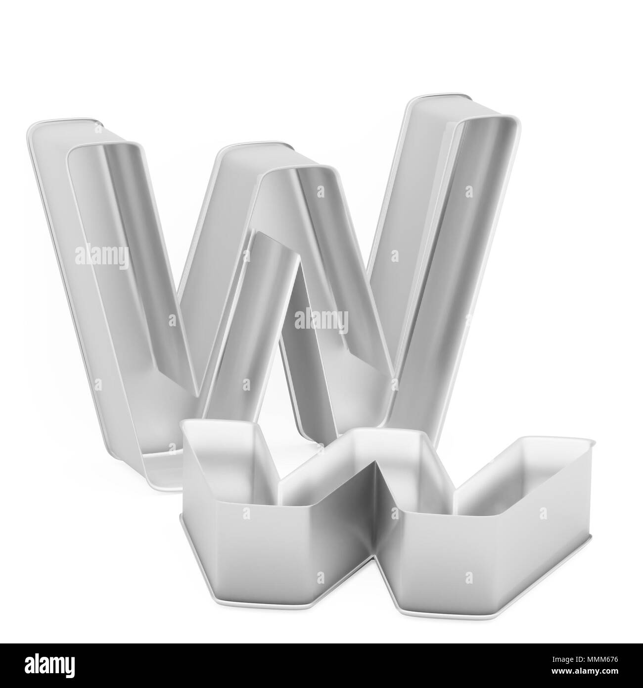 Moule à gâteau de cuisson métal emporte-pièce ou ensemble de capital et les minuscules comme des lettres W sur fond blanc, l'image de la police en rendu 3D Banque D'Images