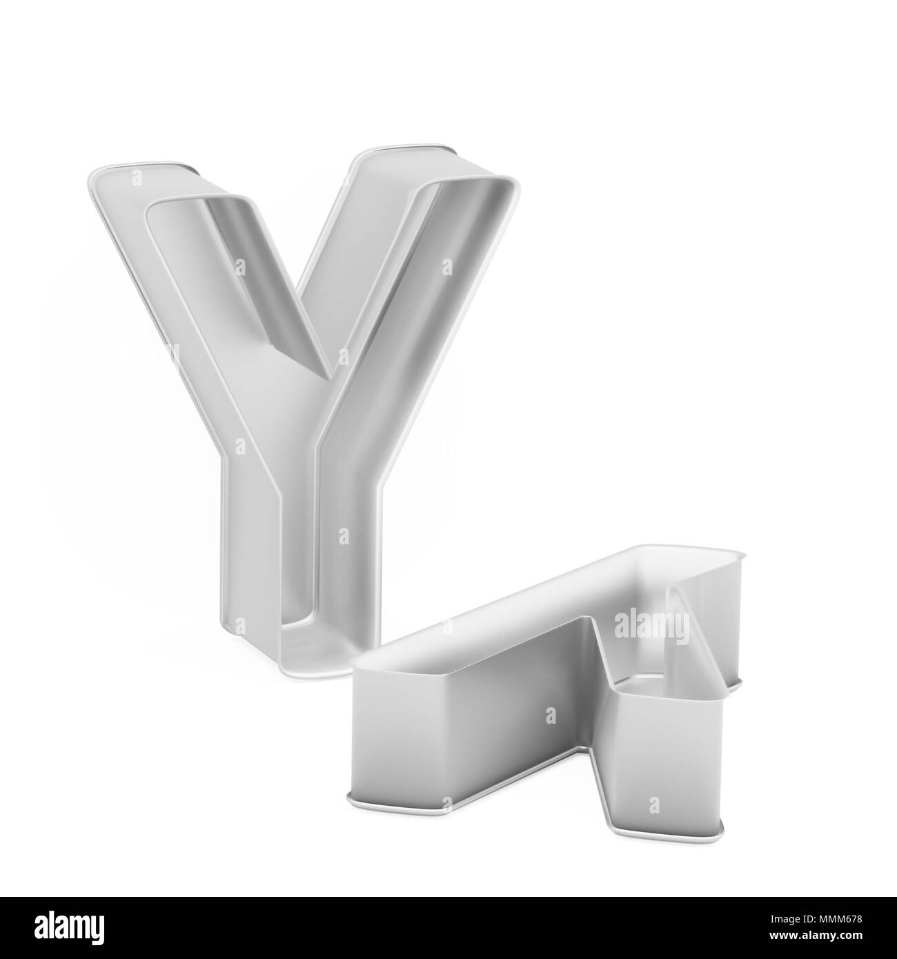 Moule à gâteau de cuisson métal emporte-pièce ou ensemble de capital et les minuscules comme des lettres Y sur fond blanc, l'image de la police en rendu 3D Banque D'Images