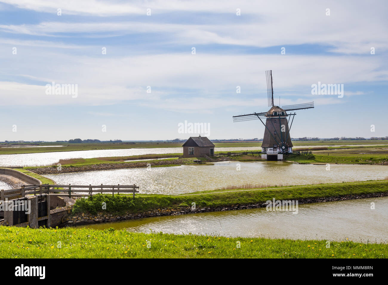 Moulin à vent hollandais Texel aux Pays-Bas Banque D'Images