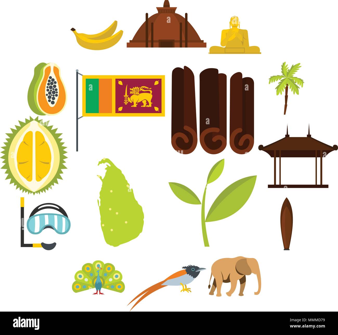 Ensemble de voyage Sri Lanka icônes télévision Illustration de Vecteur