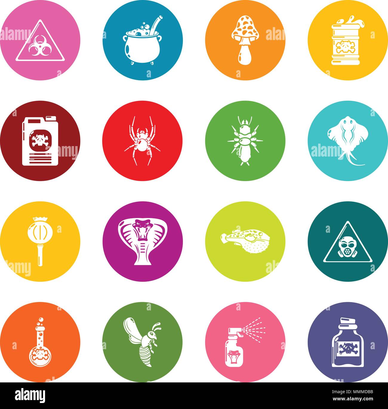 Danger Toxique Poison icons set vecteur cercles colorés Illustration de Vecteur