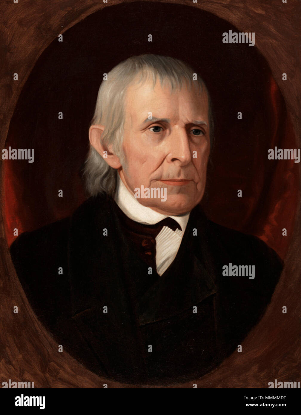 . Anglais : un tableau d'Adam Eckfeldt coiner, chef de l'US Mint à partir de 1814-1839. Image a été rognée de l'original version téléchargée à retirer les 3 dimensions du cadre d'or. Cette image a été publiée en 1893 en noir et blanc dans le livre 'Histoire illustrée de l'United States Mint, Philadelphie, Pennsylvanie ; George G. Evans'. . Vers 1845. Portrait par Samuel Du Bois (b.1808, d.1889), artiste peintre de Doylestown, Pennsylvanie. Adam Eckfeldt Ellipse peinture couleur Banque D'Images