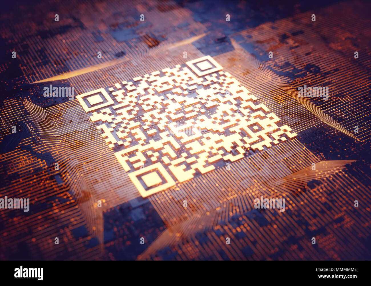 3d illustration, l'image numérique de données concept. Résumé fond avec code de réponse rapide au centre. Banque D'Images