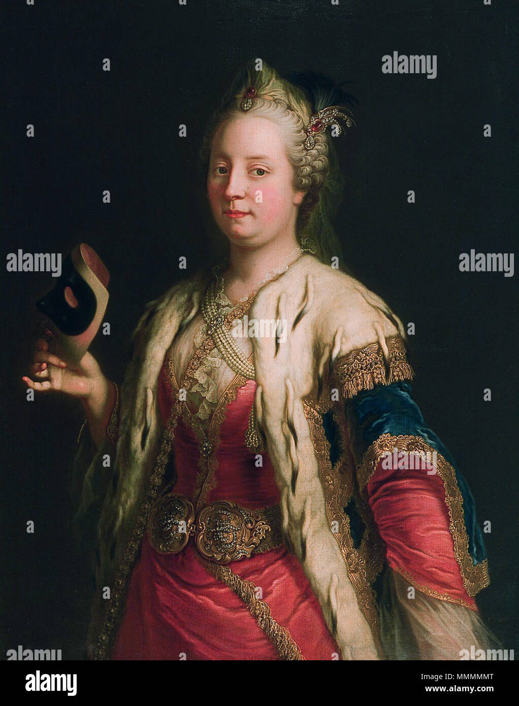 . Deutsch : Maria Theresia mit Maske, Ölgemälde von Martin van Meytens Portrait de Maria Theresia (1717-1780). vers 1744. MariaTheresia Maske Banque D'Images