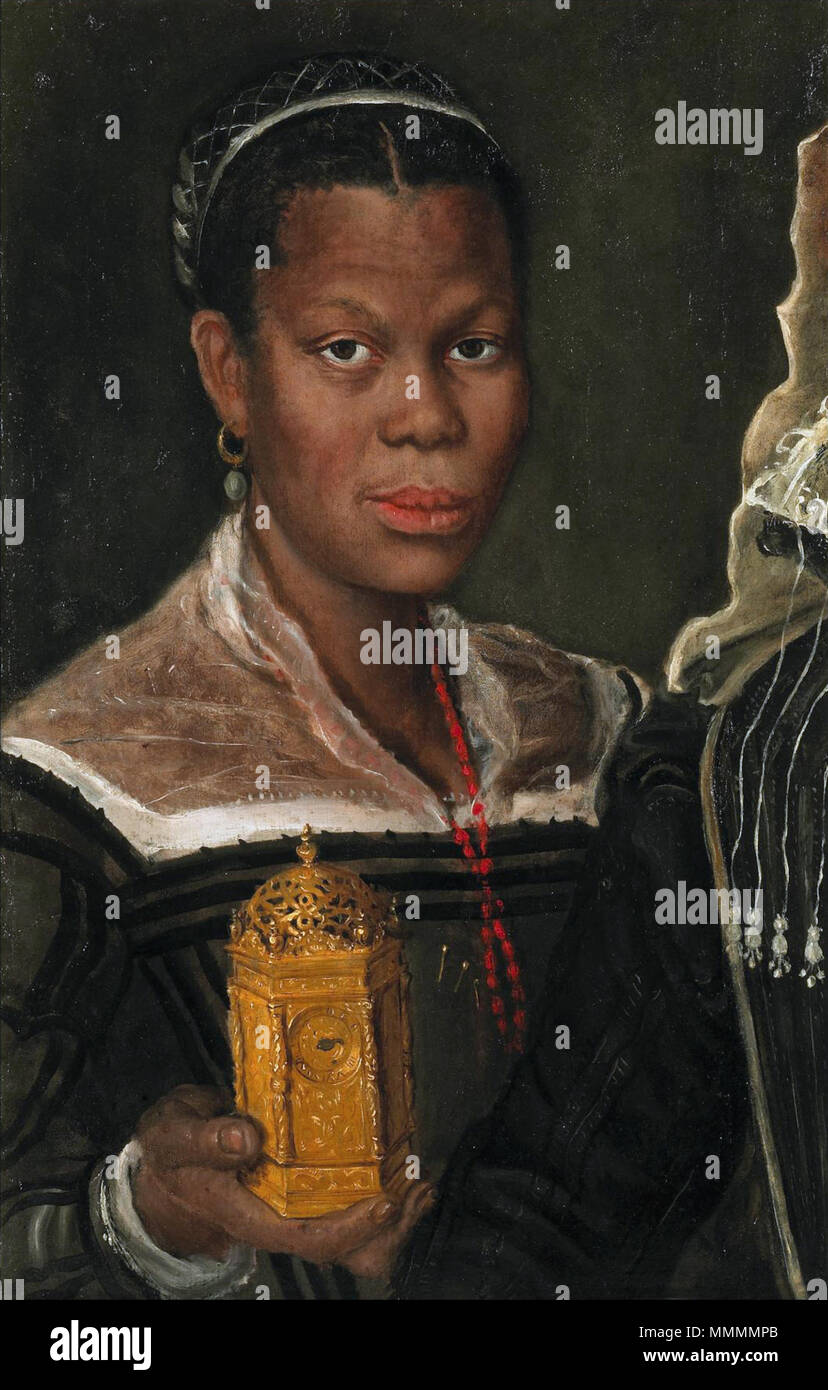 Une femme esclave africaine, attribué à Annibal Carrache . circa 1580s. attributrd d'Annibale Carracci Annibale Carracci, attrib., Portrait d'une femme esclave africaine, ca. Années 1580. Huile sur toile, 60 x 39 x 2 cm (fragment d'une peinture plus Banque D'Images