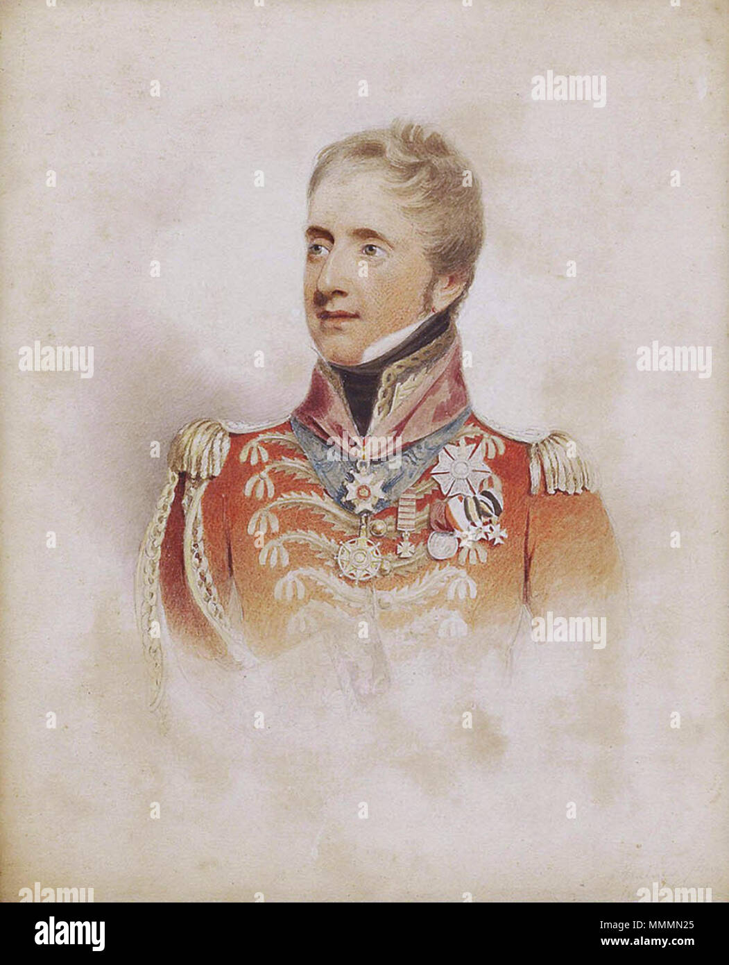 . Anglais : James Henry FitzRoy Somerset, au plus tard le 1er baron Raglan, G.C.B., (1788-1855) James Henry FitzRoy Somerset, au plus tard le 1er baron Raglan, G.C.B., (1788-1855) *Crayon et aquarelle *29,3 x 24,7 cm *signé l.r. : W. Haines../août 1818 James Henry FitzRoy Somerset, au plus tard le 1er baron Raglan (1788-1855), par William Henry Haines (1812-1884) Banque D'Images