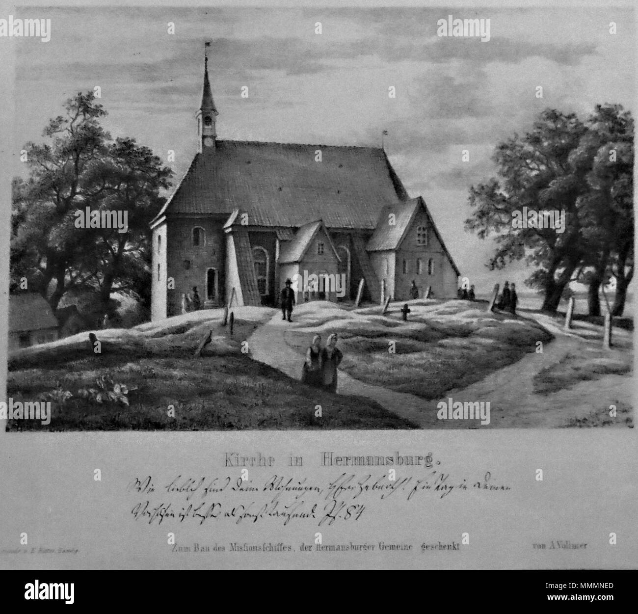 . Deutsch : Kirche à Hermannsburg (St. Peter- Paul-Kirche) . vers 1850. Celle Bomann-Museum Peter- Hermannsburg Paulskirche (1853) Kopie Banque D'Images