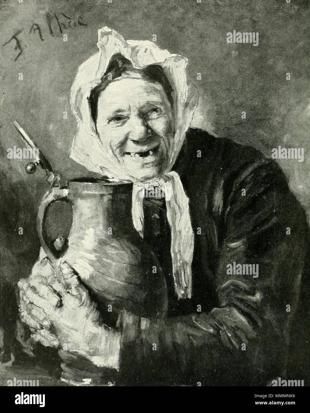 . 'Altes Weib Bierkrug mit' (vieille femme avec une bière-jung) vieille femme avec une cruche.. 1891. Uhde vieille femme avec une cruche Banque D'Images