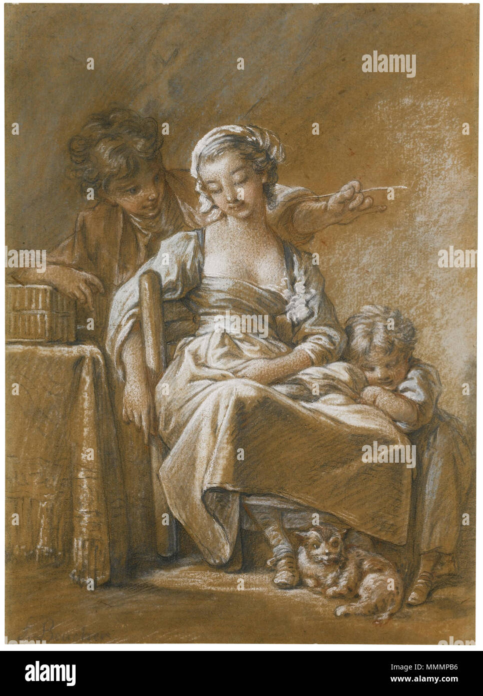 . Anglais : Une jeune femme endormie DANS UN FAUTEUIL ACCOMPAGNÉ D'UN PETIT ENFANT ET UN CHAT, CHATOUILLEMENT PAR DERRIÈRE PAR UN JEUNE HOMME avec une paille, François Boucher. 292 par 215 mm . Date inconnue. François Boucher (1703-1770) Буше Франсуа autres noms ; Ф. Буше Буше ; Ф. Peintre et graveur français Description Date de naissance/décès 29 Septembre 1703 30 mai 1770 Lieu de naissance/décès Paris Paris période de travail de 1720 jusqu'à 1770 lieu de travail Paris (1720-1770), le nord de l'Allemagne (1766) contrôle d'autorité : Q180932 : VIAF 66517093 ISNI : 0000 0001 2137 3066 ULAN : 500032143 RCAC : n50042112 Banque D'Images