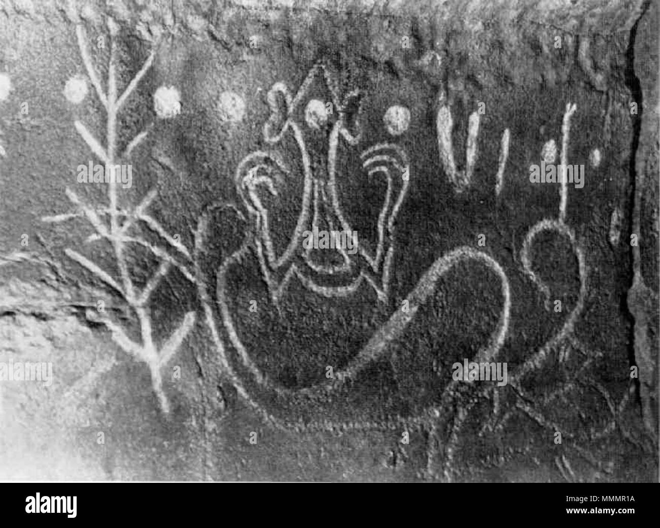 . Pétroglyphes sur le mur de la grotte Ana o Keke, île de Pâques, qui ressemblent à des rongorongo. . La préhistoire. Inconnu 43 Anaokeke Banque D'Images