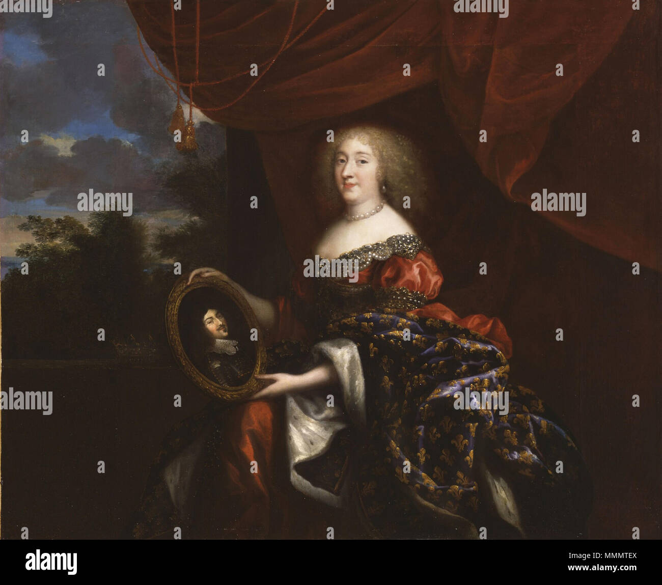 Anne Marie Louise d'Orléans tenant un portrait de son père Gaston de France, Jean Nocret Banque D'Images