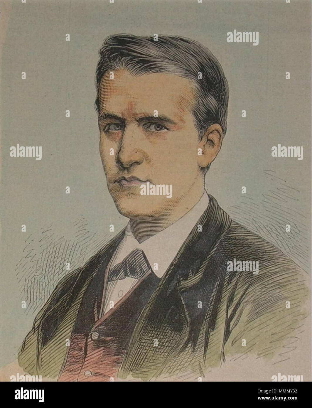 . Deutsch : Thomas Alva Edison, 1878, teilkolorierter Holzstich, ca. 14,5 x 11 cm . 1878. Thomas Alva Edison 1878 inconnu Banque D'Images