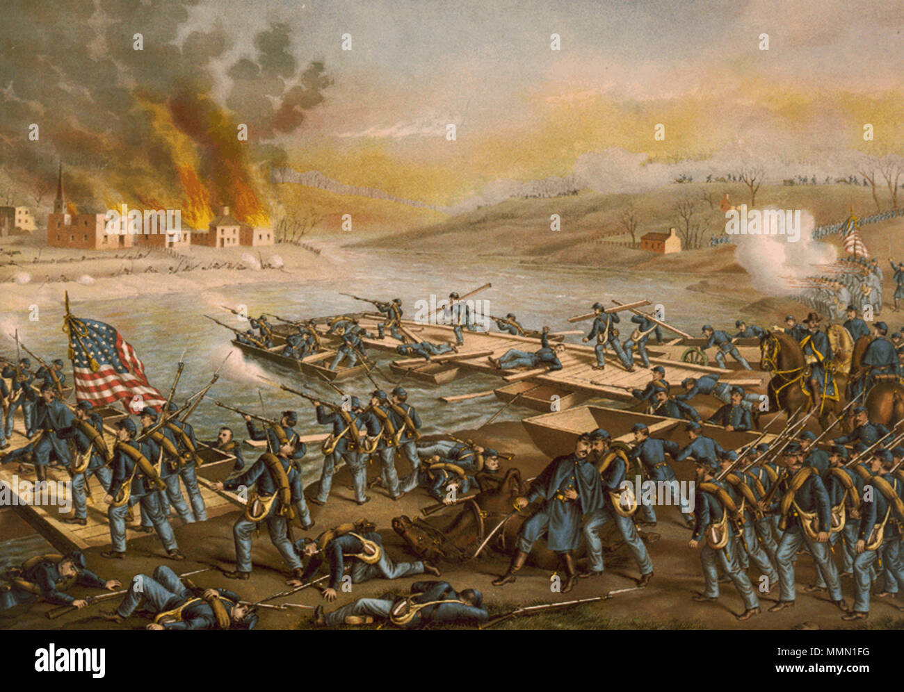 . Anglais : Bataille de Fredericksburg : l'armée du Potomac Marshalltown traversant la : le matin du 13 décembre 1862, sous le commandement de généraux Burnside, Sumner, Hooker et Franklin. 75 Bataille de Fredericksburg, Dec 13, 1862 Banque D'Images