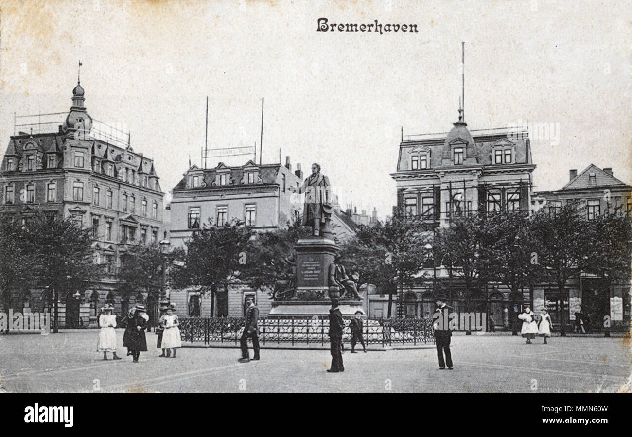 Anglais Ancienne Carte Postale De Bremerhaven Montrant Une Photo De La Place Du Marche Market Square Aujourd Hui Nomme Theodor Heuss Platz En 1908 Au Milieu De La Suqare Est La Statue De