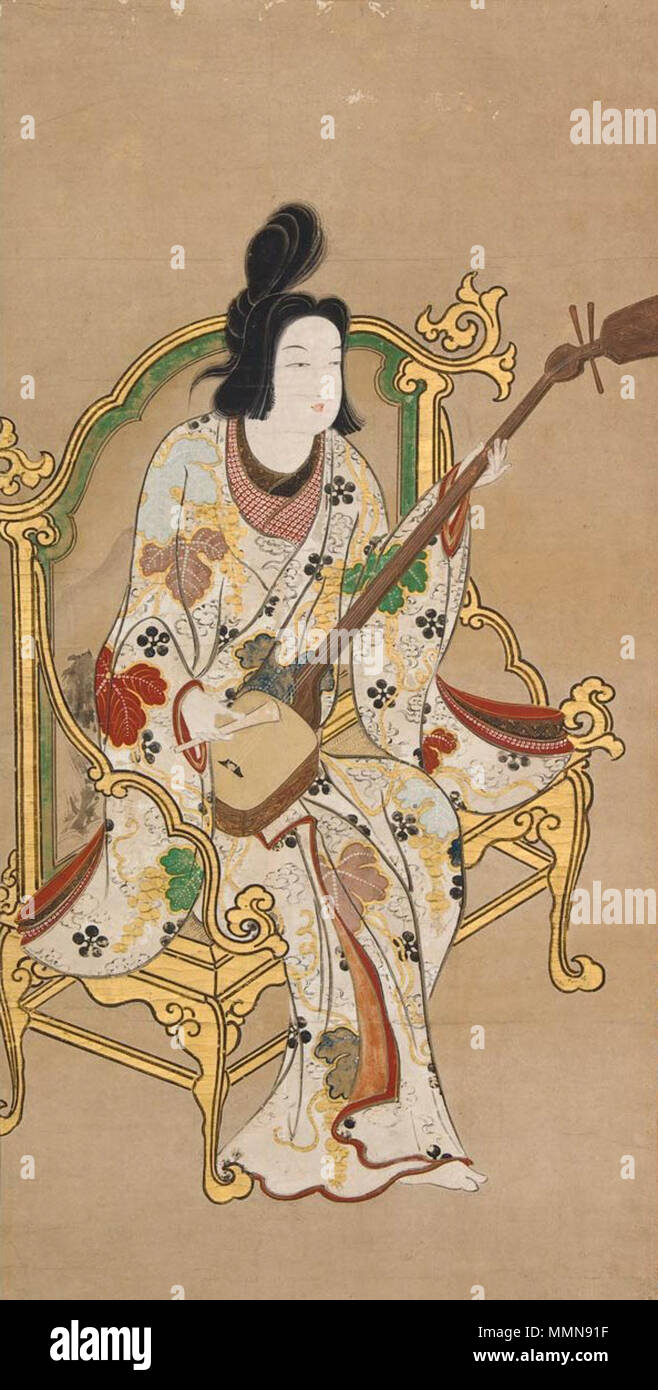 . Anglais : un Samisen, Japonais fin du 17ème siècle . fin du 17e siècle. Un Samisen 'Woman', Japonais fin du 17ème siècle Banque D'Images