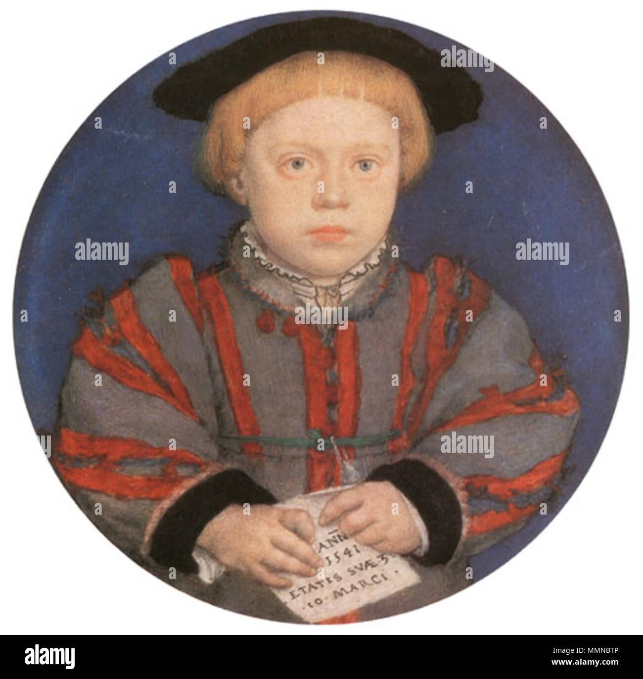 . Miniature Portrait de Charles Brandon, duc de Suffolk (1537-1551), fils de Charles Brandon, duc de Suffolk, et Catherine Willoughby. Par Hans Holbein le Jeune, vélin monté sur carte à jouer, 5,7 cm de diamètre. La Collection Royale au château de Windsor. Charles Brandon et son frère Henry (à droite) ont été menées d'abord par Thomas Wilson et plus tard, avec Édouard VI, par John Cheke. Henry a hérité de son père le titre en 1545. Les frères sont allés à St John's College de Cambridge, mais ils sont morts de la maladie de la sudation en 1551. Henry est mort depuis environ une heure avant son frère, Ch Banque D'Images