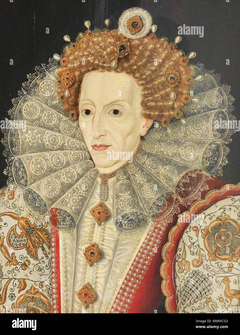 . Anglais : Portrait of Elizabeth I d'Angleterre. . Quatrième trimestre de 16e siècle. Elizabeth I d'Angleterre (Hall de Tatton) Banque D'Images