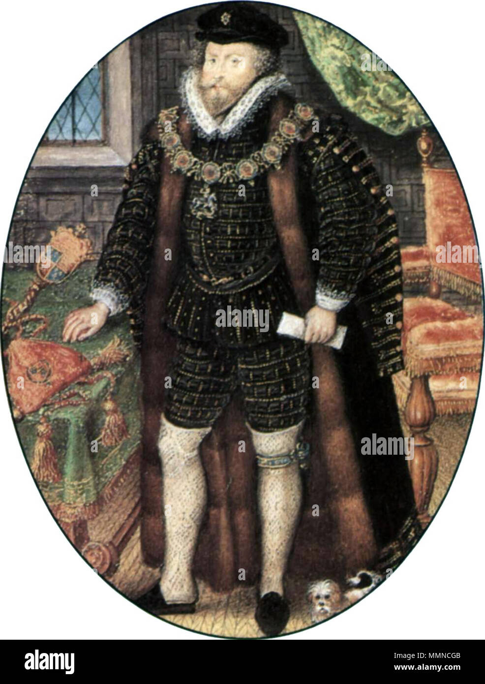. Deutsch : Porträt des sir Christopher Hatton, Ovale Portrait de sir Christopher Hatton. Entre 1588 et 1591. Nicholas Hilliard 006 Banque D'Images