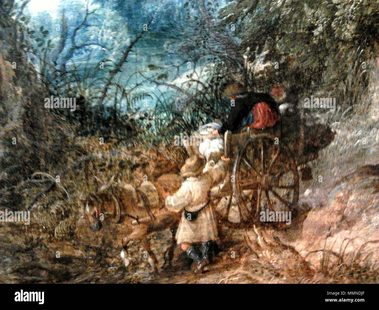 Paysage boisé avec des paysans qui traversent la ford (détail).. vers 1619. Paysage boisé Govaerts (détail) Banque D'Images