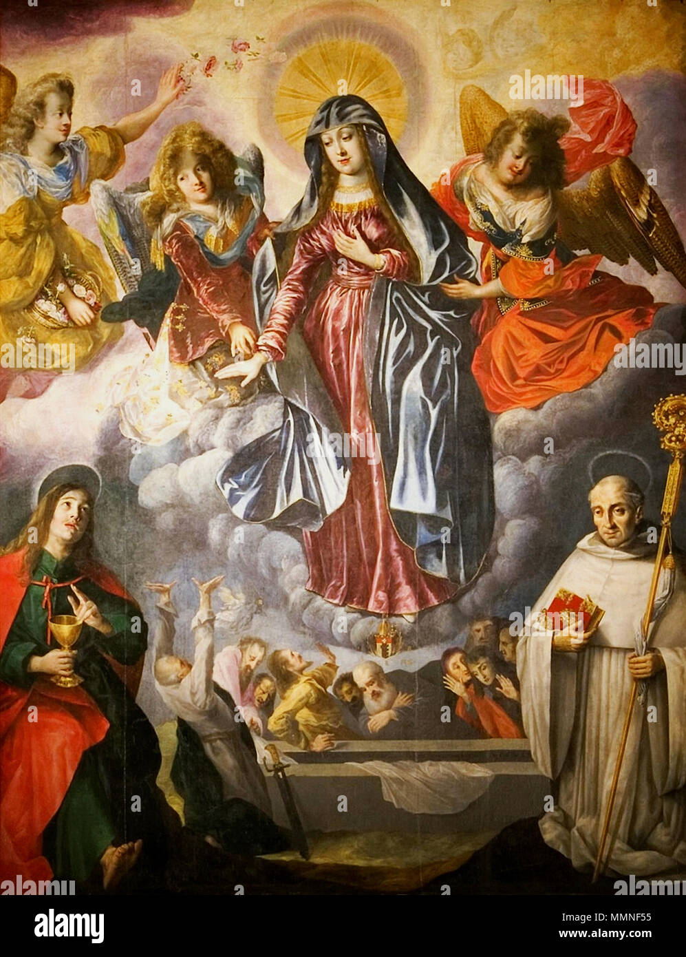 Assomption de Marie avec saint Jean l'Evangéliste, Saint Bernard de Clairvaux et les apôtres sur la tombe.. 1647. Strobel Assomption de Marie avec saint Jean l'Evangéliste Banque D'Images