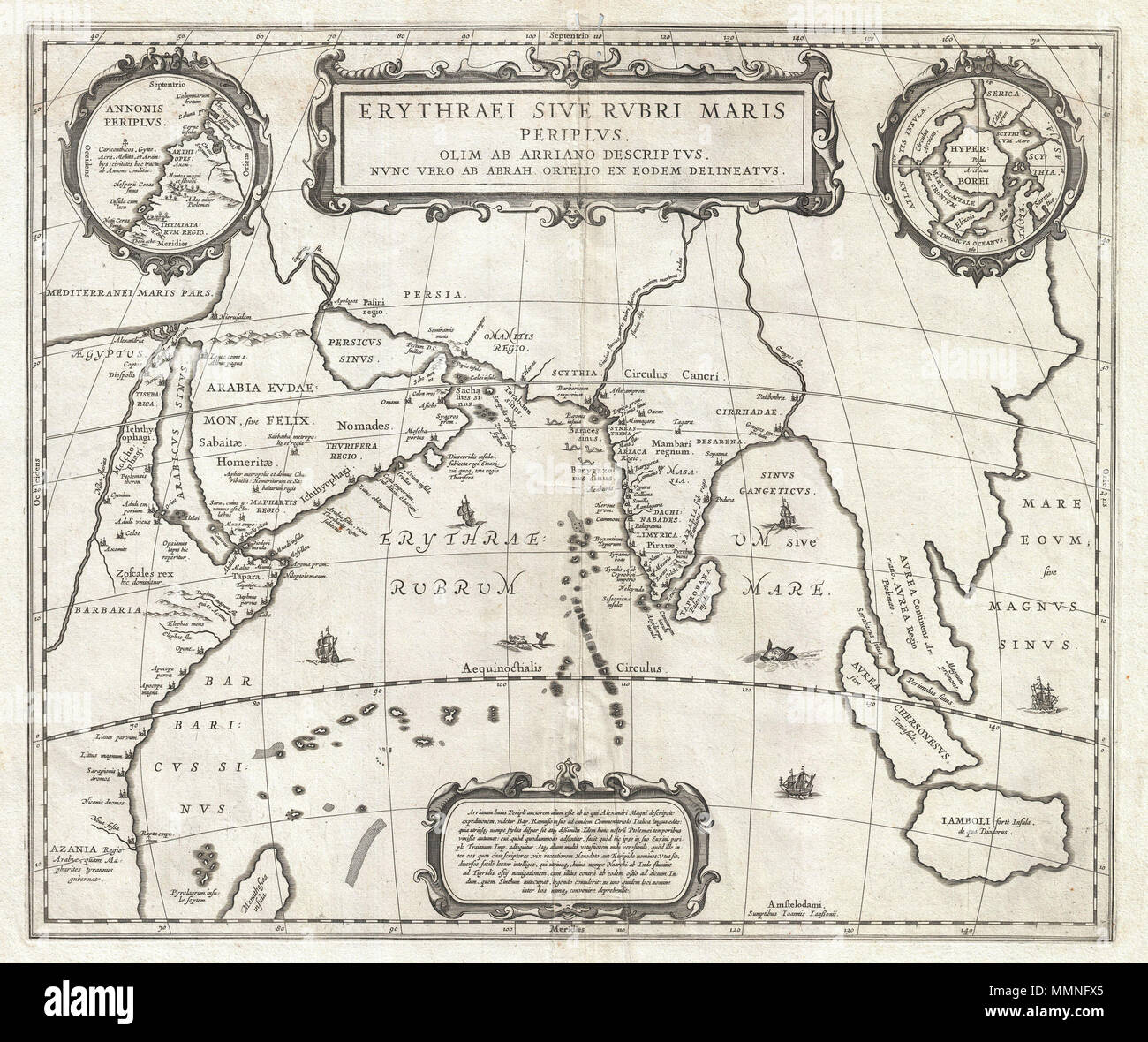 . Anglais : Une rare et belle 1658 Carte de l'Océan Indien, ou Erythraean Sea, tel qu'il était dans l'antiquité. Composé par Jan Jansson 1597 après une carte publiée par A. Ortelius dans son Parergon . Couvre d'Égypte et la vallée du Nil vers l'est au-delà de l'Arabie et l'Inde, en Asie du sud-est et Java. Cartographique, de l'Inde, l'Arabie, et l'Afrique correspondent en gros aux conventions de l'époque. Asie du sud-est est moins identifiables, mais la péninsule malaise, Sumatra, Java et sont clairement indiquées. La plupart des noms de lieux utilisés tout au long de sont dérivés de Ptolémée, qui lui-même d'après sa description de Banque D'Images . Anglais : Une rare et belle 1658 Carte de l'Océan Indien, ou Erythraean Sea, tel qu'il était dans l'antiquité. Composé par Jan Jansson 1597 après une carte publiée par A. Ortelius dans son Parergon . Couvre d'Égypte et la vallée du Nil vers l'est au-delà de l'Arabie et l'Inde, en Asie du sud-est et Java. Cartographique, de l'Inde, l'Arabie, et l'Afrique correspondent en gros aux conventions de l'époque. Asie du sud-est est moins identifiables, mais la péninsule malaise, Sumatra, Java et sont clairement indiquées. La plupart des noms de lieux utilisés tout au long de sont dérivés de Ptolémée, qui lui-même d'après sa description de Banque D'Images