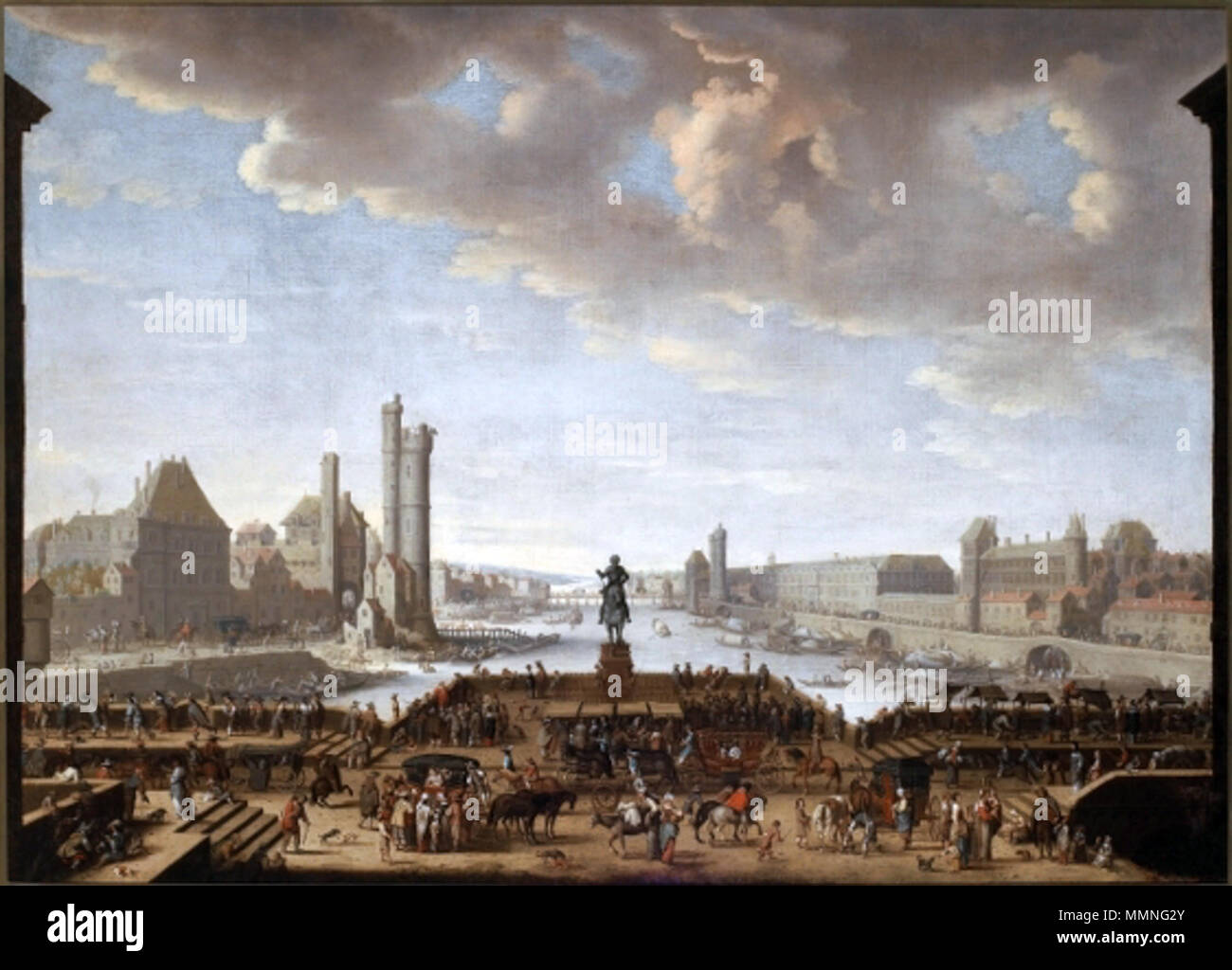 Vue sur le Pont Neuf à Paris.. Années 1660. Petit Pont Neuf Banque D'Images