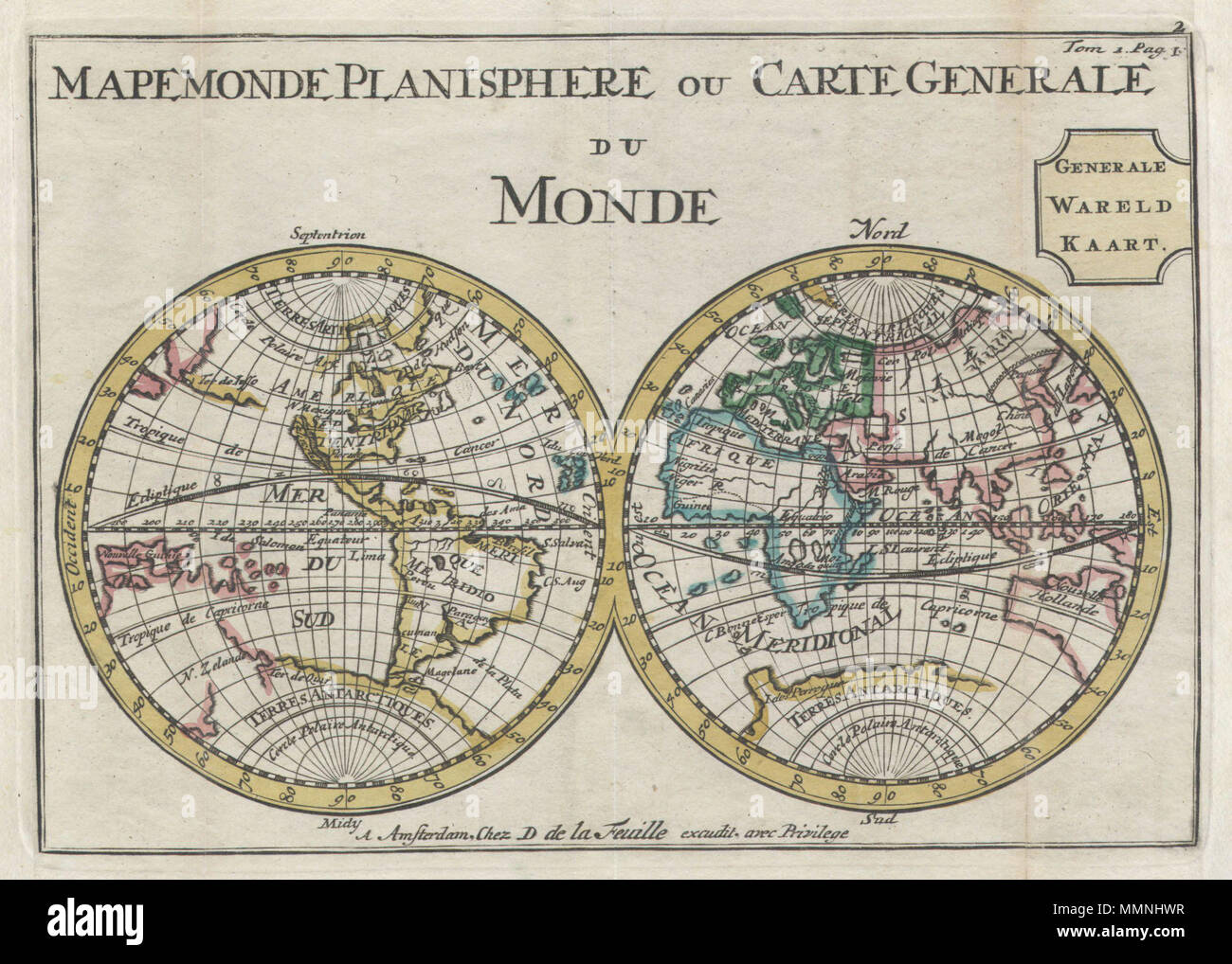 . Anglais : un très rare plus tard, c. 1706, édition d'une carte du monde sur une projection dans l'hémisphère occidental a d'abord publié par Daniel de la feuille, en 1702. Une grande partie du littoral sont tracés conjecturally au mieux. Dispose d''une île massive en Californie. Plus au nord, la côte nord-américaine est vide à penser mais pas spécifiquement sur le Passage du Nord-Ouest. L'antarctique (Terres Antarctiques) semble se fondre dans la ligne incomplète représentant la côte est de la Nouvelle-Zélande. Le littoral de l'Est de l'Australie est en grande partie indistincte et indéfini. En Asie la Grande Muraille de Chine est dessiné dans un Banque D'Images