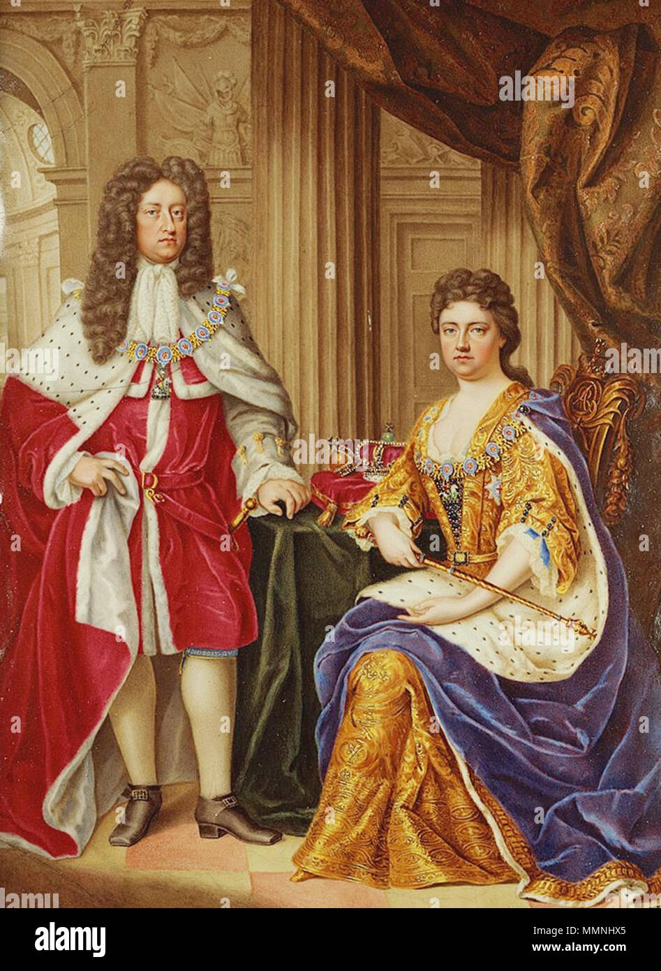 . Portrait de la Reine Anne de Grande-Bretagne et son épouse du Prince Georges de Danemark . 1706. Charles Boit, La Reine Anne et récolte de Prince George Banque D'Images