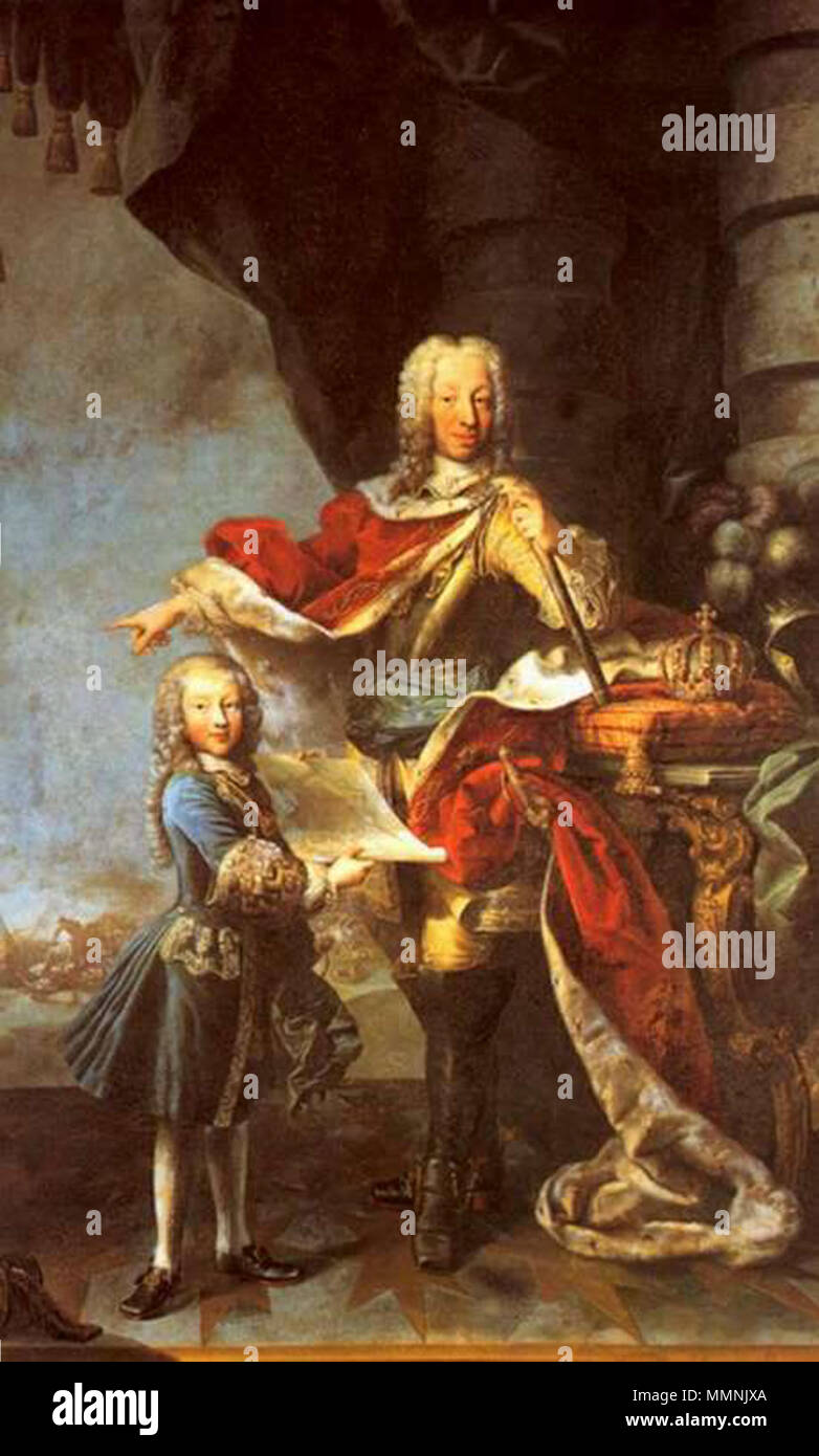 . Portrait de Charles Emmanuel III de la Sardaigne avec son fils l'avenir Victor-amédée III . 1730. Carlo Emanuele III avec le futur Vittorio Amedeo III Banque D'Images